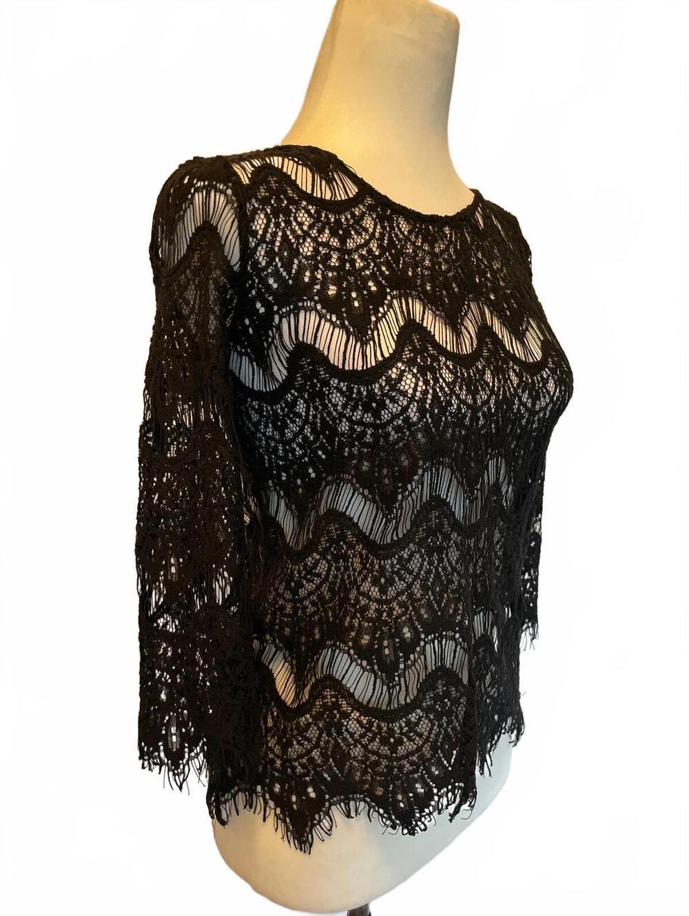 Ezra Apricot Lane Black Lace Top Small 3/4 Sleeve New With Tags Boho Goth